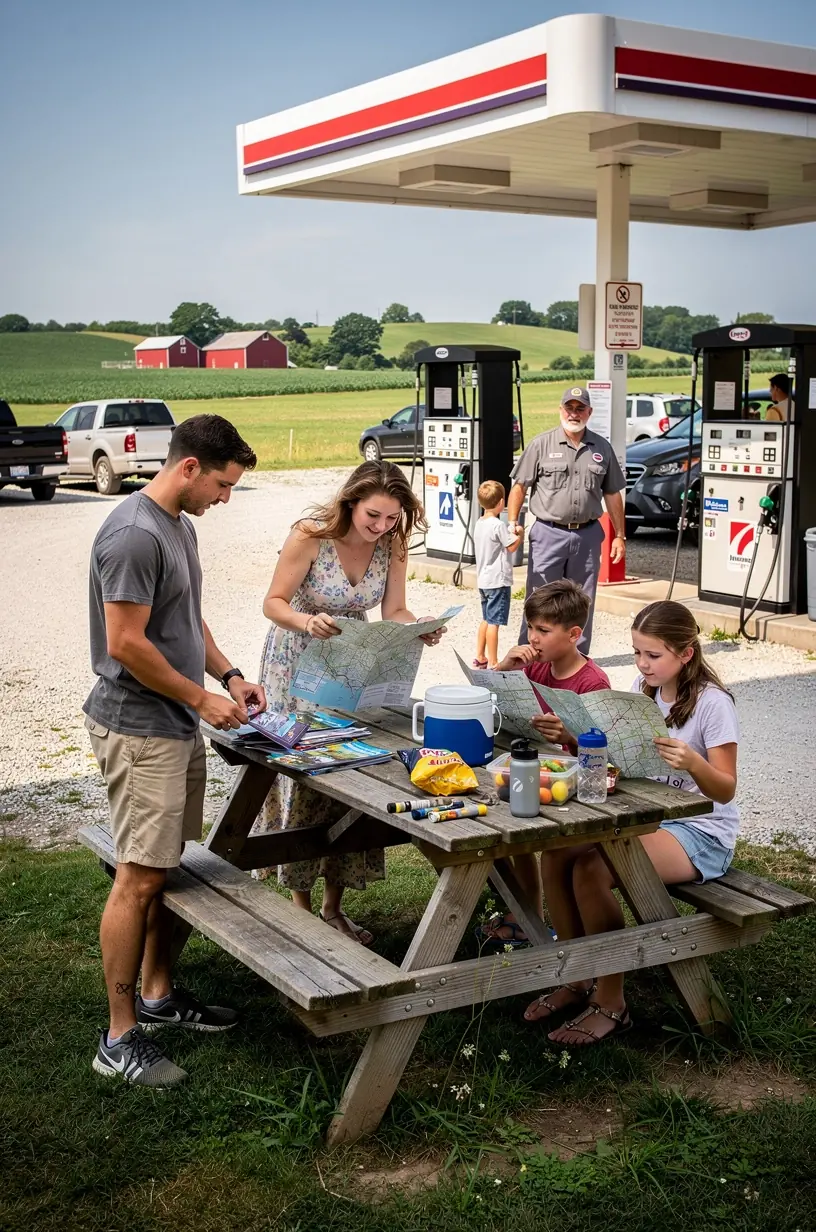 Визуализация комплекта для путешествий с печатной картой и цифровым аудиогидом, доступного в туристическом центре.