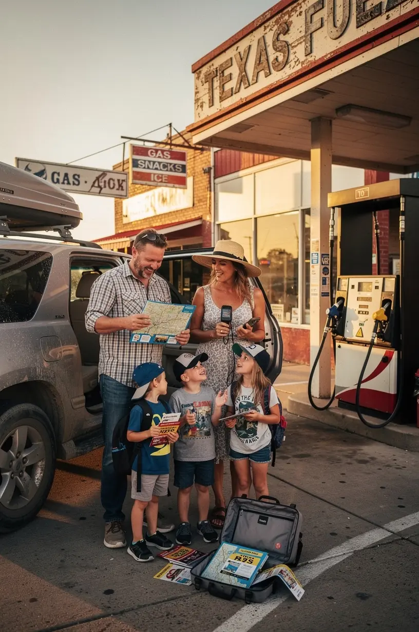 Содержимое набора для путешествий по США: карта, купоны и офлайн-аудиогид, предназначенное для удобства планирования маршрута.